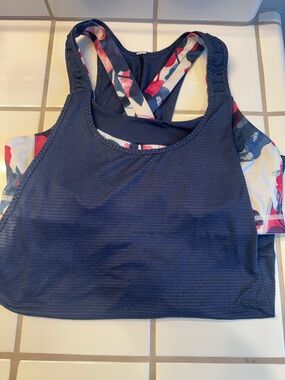 lululemon Stash It Tank, navy sports tank with floral-accent straps